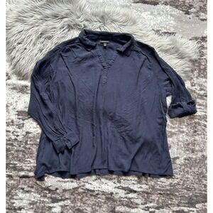 Lane‎ Bryant Navy Women's Plus Sized Roll Sleeve Blouse Size 24